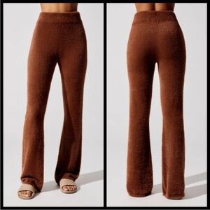 Carbon38 Fuzzy Eyelash Flare Lounge Pants in Cappuccino Brown Small Cozy Knit